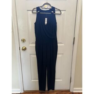 White House Black Market Black Surplice Jumpsuit Gold Hardware Sleeveless NWT